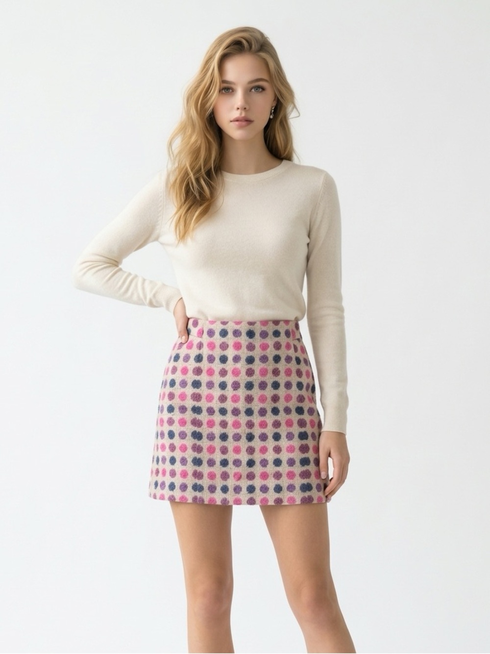 BidenWomen’s Polka Dot Tweed Skirt - Pink & Navy size 12